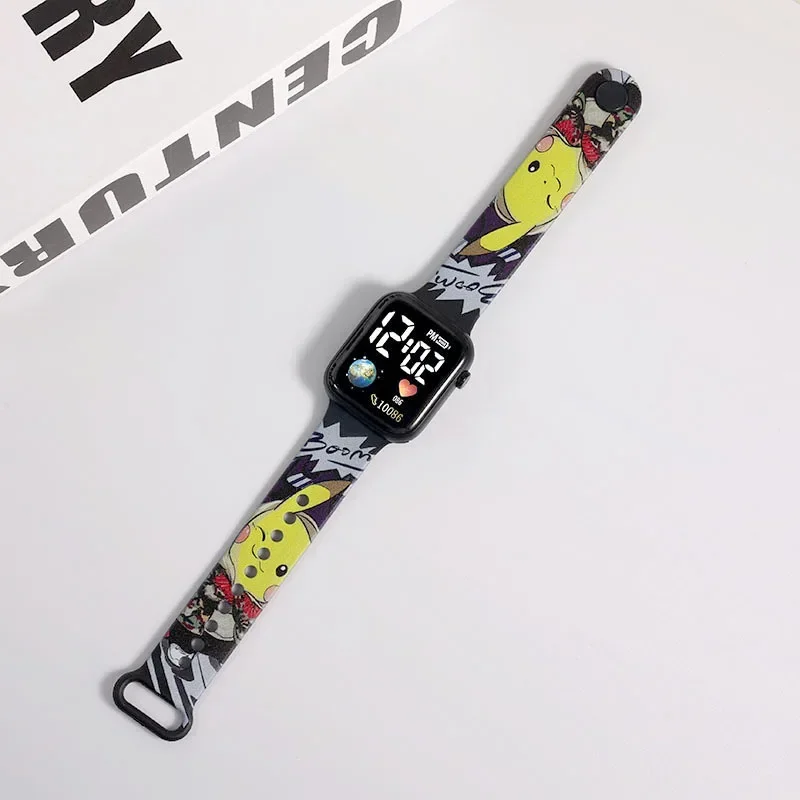 Sanrio Series Hello Kitty Stitch Cartoon Button LED Electronic Watch Youth Fashion Personality Pin Print Square Watch New Gift