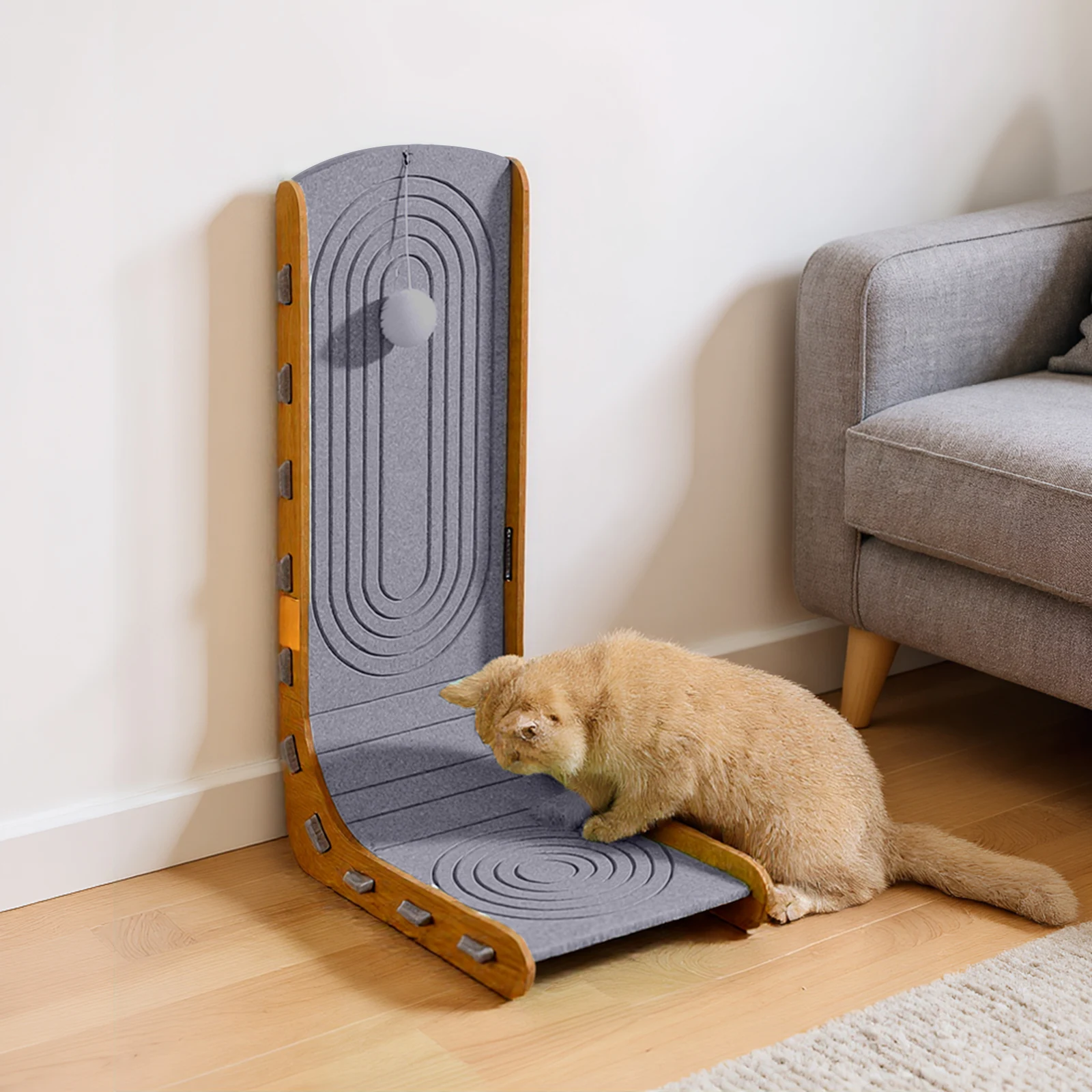 Cats Scratching Board with Ball L Shape Cat Scratcher Wall Mountable Furniture Protector for Indoor Cats