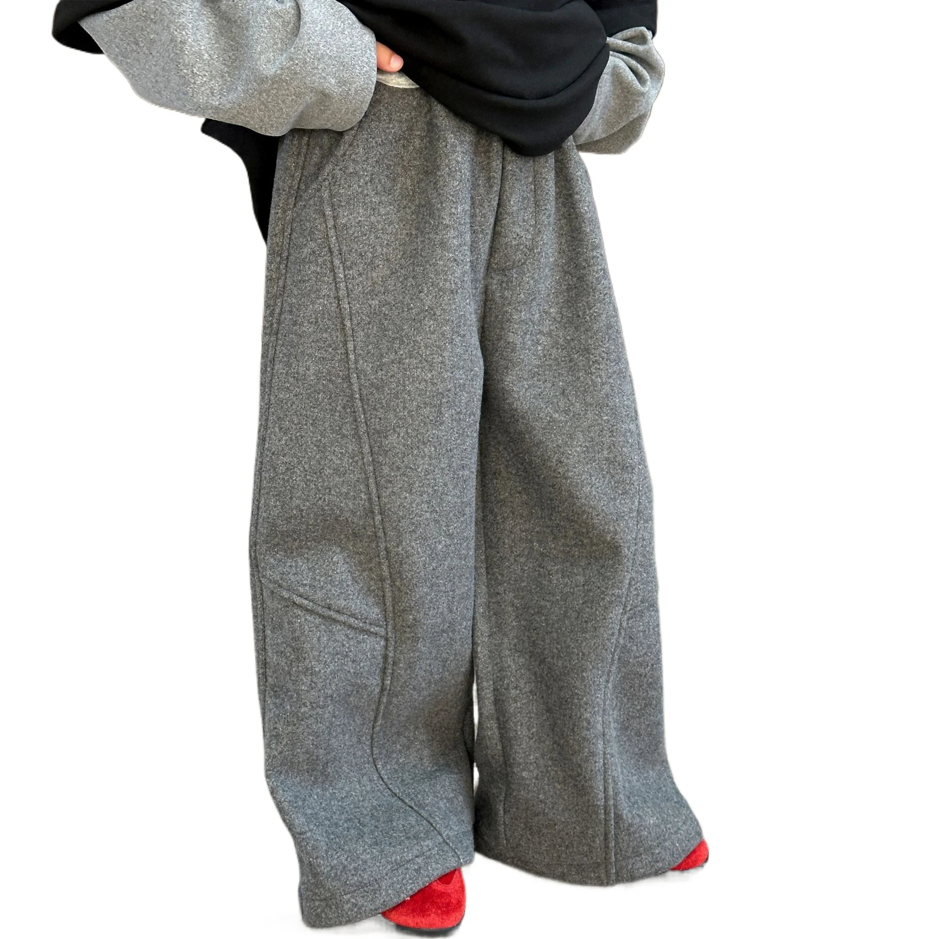 

Школьные широкие брюки для мальчиков, зимние утепленные шерстяные прямые брюки для детей-подростков, теплые свободные повседневные брюки для детей 10, 12, 13 лет