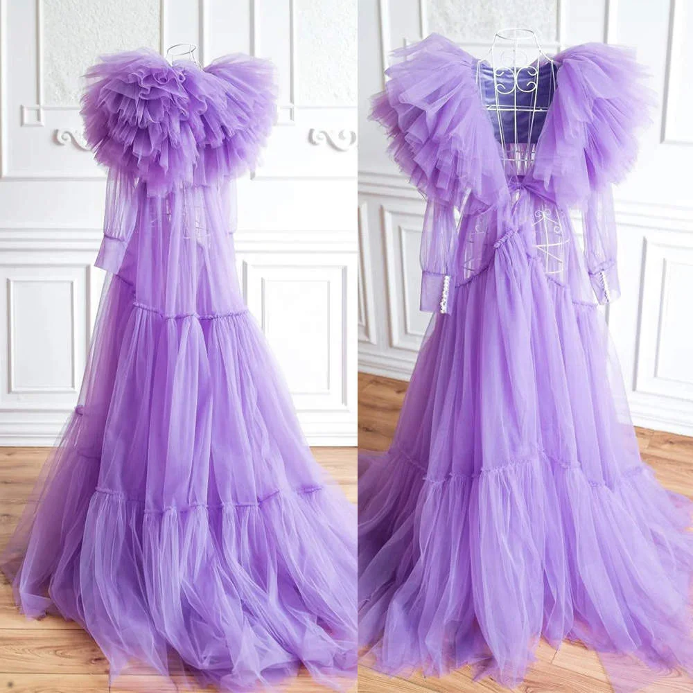 Tulle Robes For Women Maternity Puffy Gowns Floor Length Sexy Photography Plus Size Pregnant Baby Shower Dress