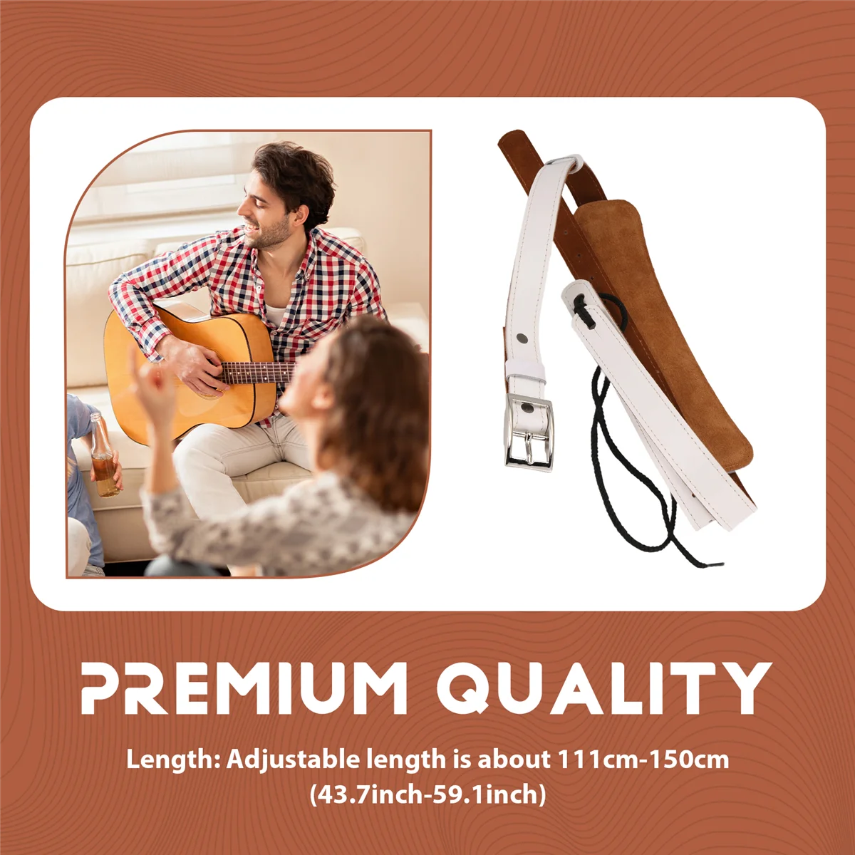 

ABAZJ Durable Leather and Metal Buckle Electric Guitar Strap Belt Shoulder Pad Adjustable Vintage Guitar Straps-White Color