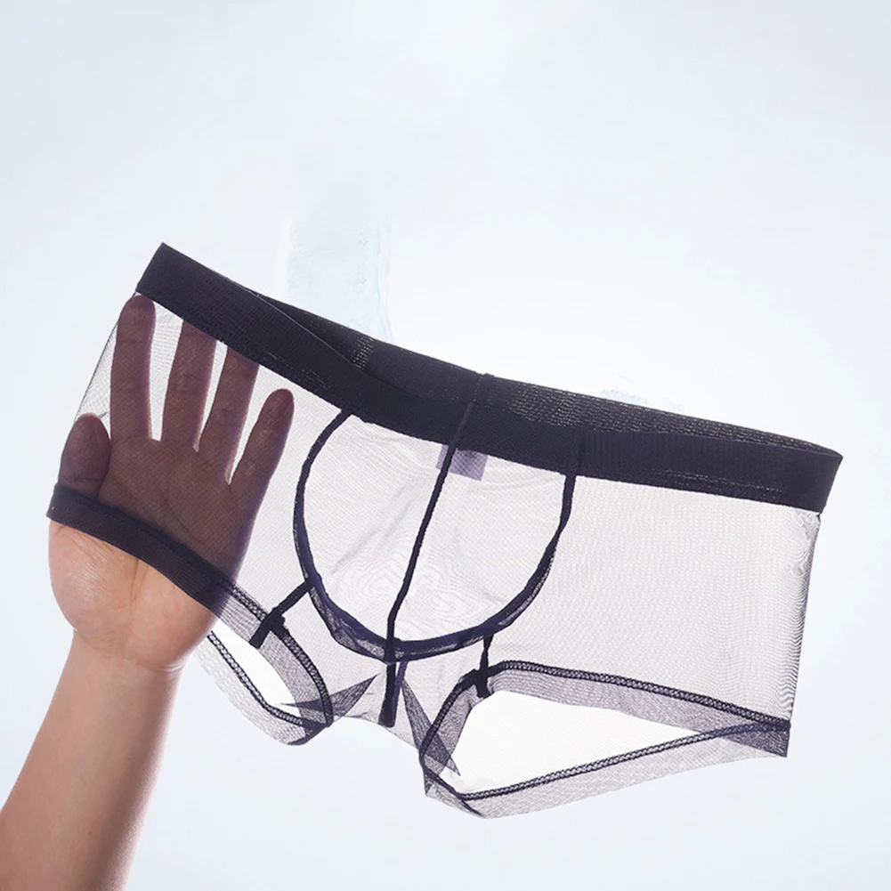 

Мужские сексуальные боксеры с низкой талией, прозрачные сетчатые дышащие быстросохнущие нижнее белье, летние мужские трусы-боксеры