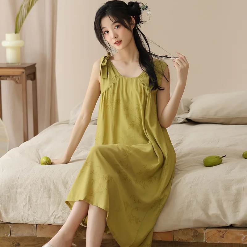 

New Summer Ladies New Chinese Style Cotton Soft Nightdress Loose Short Sleeve Retro Home Wear Casual Pajamas