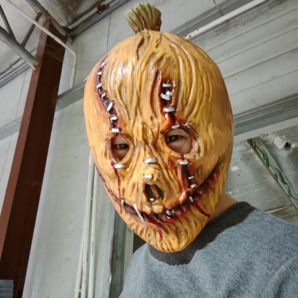 Terrifying Pumpkin Head Scarecrow Mask Horror Halloween Devil Monster Role Playing Cosplay Costume Headband Latex Mask