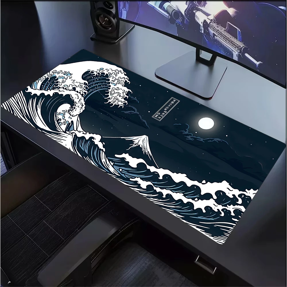 لوحة ماوس فنية يابانية موجة كبيرة من كاناغاوا منصات ماوس الألعاب الكبيرة Gamer XXL المطاط أوتاكو لوحة المفاتيح مكتب للحاسوب شخصي حصيرة