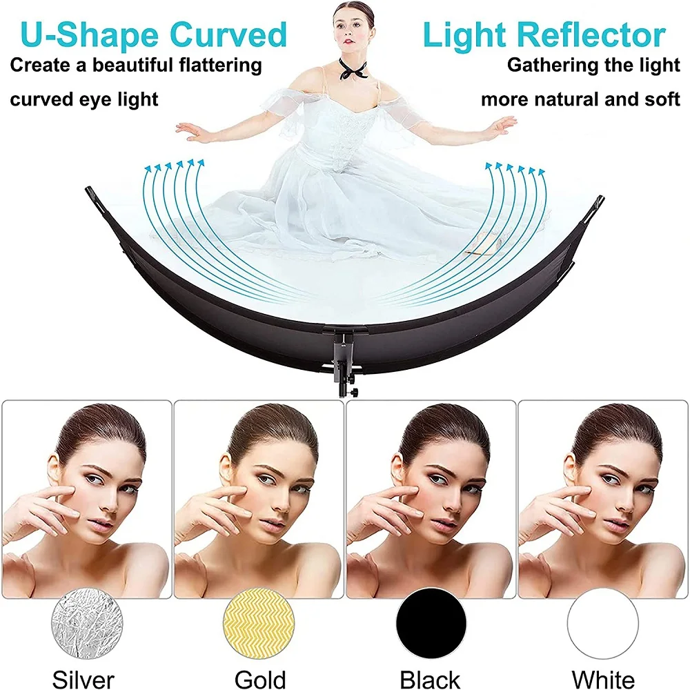 60x180cm U-typed Reflector Flash Four-color Reflective Curved Reflector Portrait Shooting Photo Studio Kits Photography Props