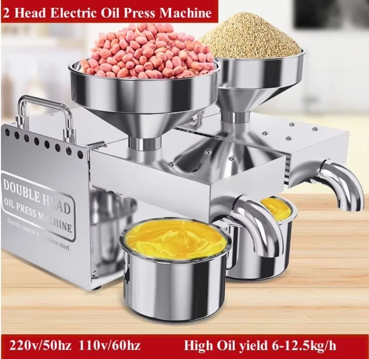 Pressa per olio di girasole di arachidi elettrica a doppia testa sicura con piccolo filtro Pressa per olio per estrattore di olio da 6-12 kg / h