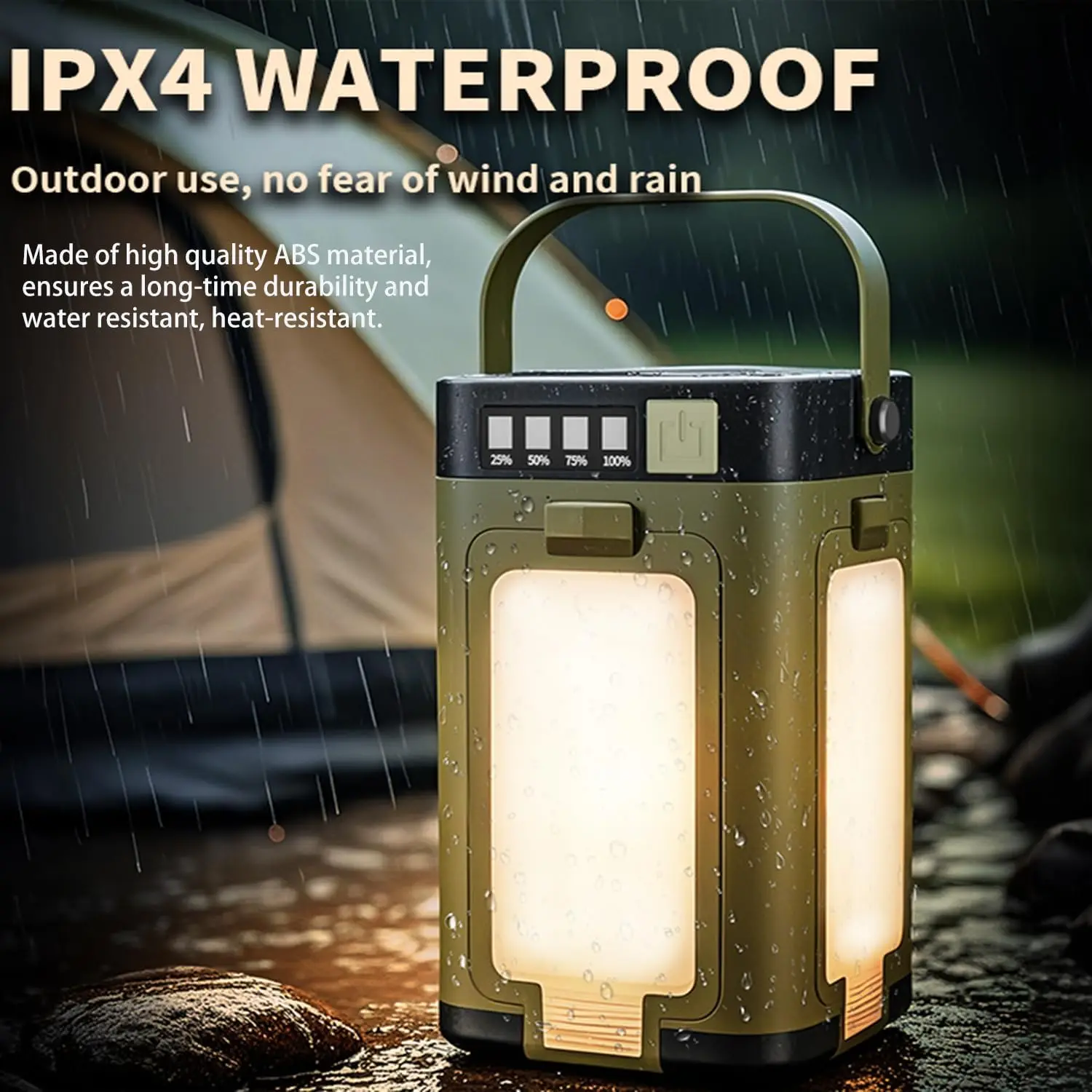 Solar Camping Lantern, 2000mAh Rechargeable & IPX4 Waterproof LED Tent Light with 6 Modes for Outdoor Hiking