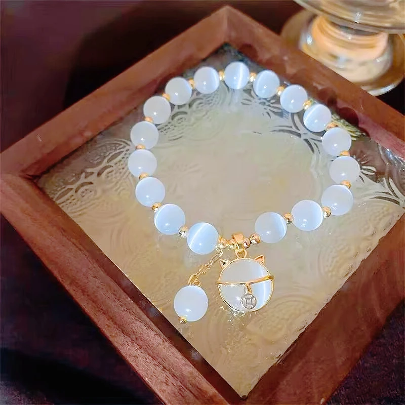 

White Natural Real Jade Lucky Cat Bracelet Charm Jewelry Designer Bangle Fashion Amulet Gemstone Accessories Gifts for Women