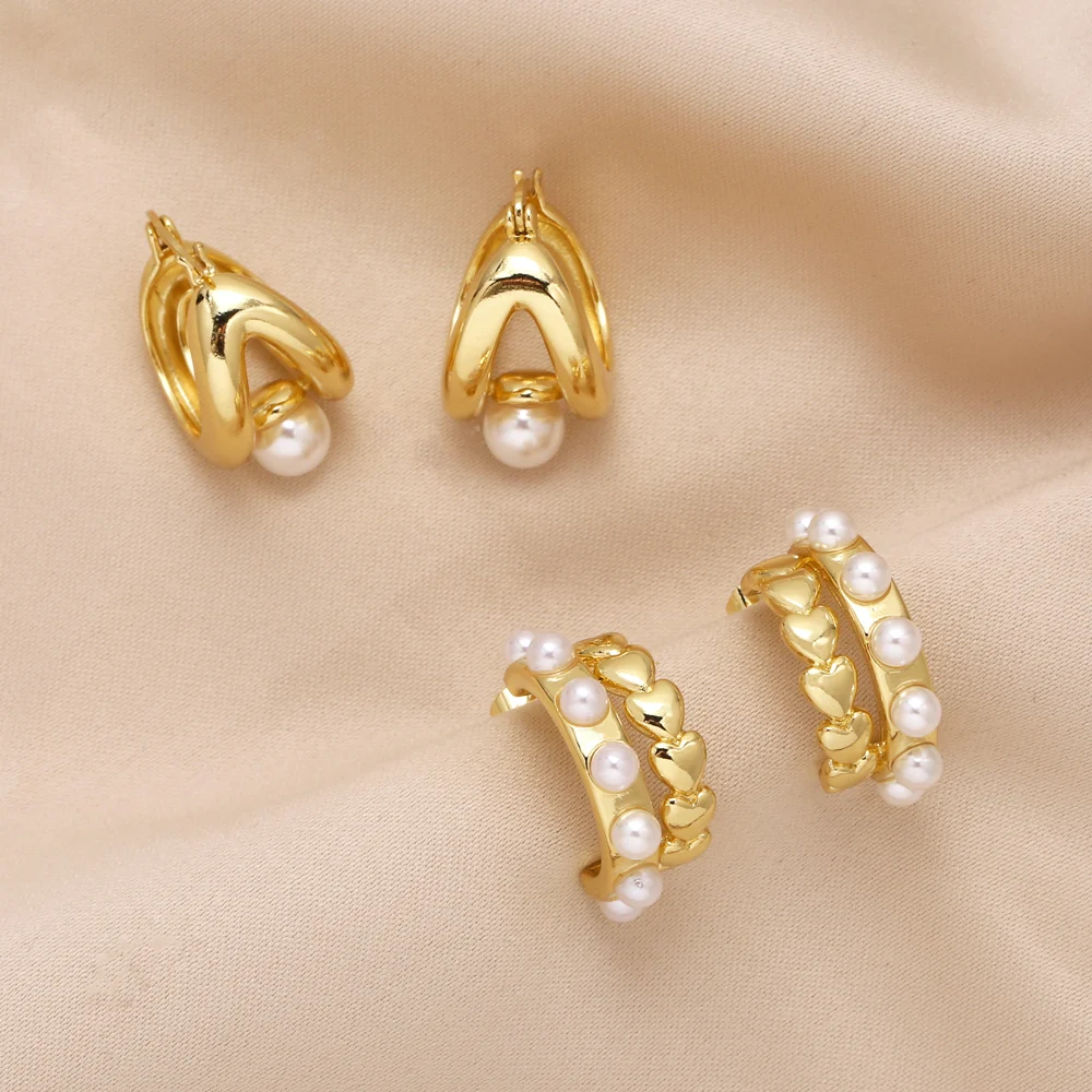 ASJEWELRY-pendientes de aro de perlas blancas para mujer, aros para las orejas chapados en oro y cobre, joyería pequeña, regalos ersa044