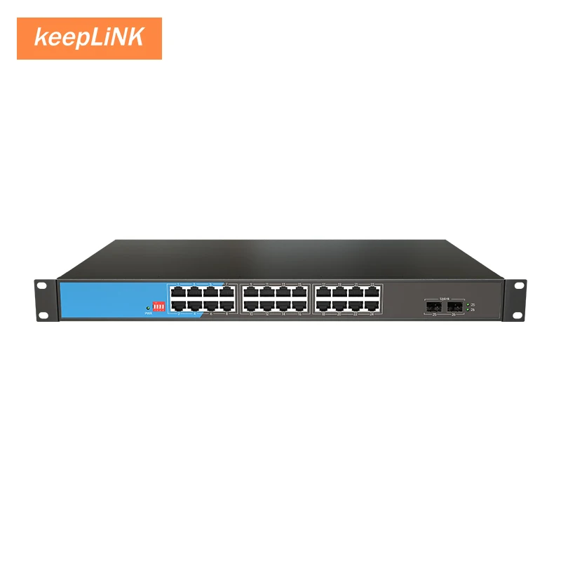 KeepLiNK 26-Port Gigabit Switch with 24-PoE Ports and 2 SFP Uplink