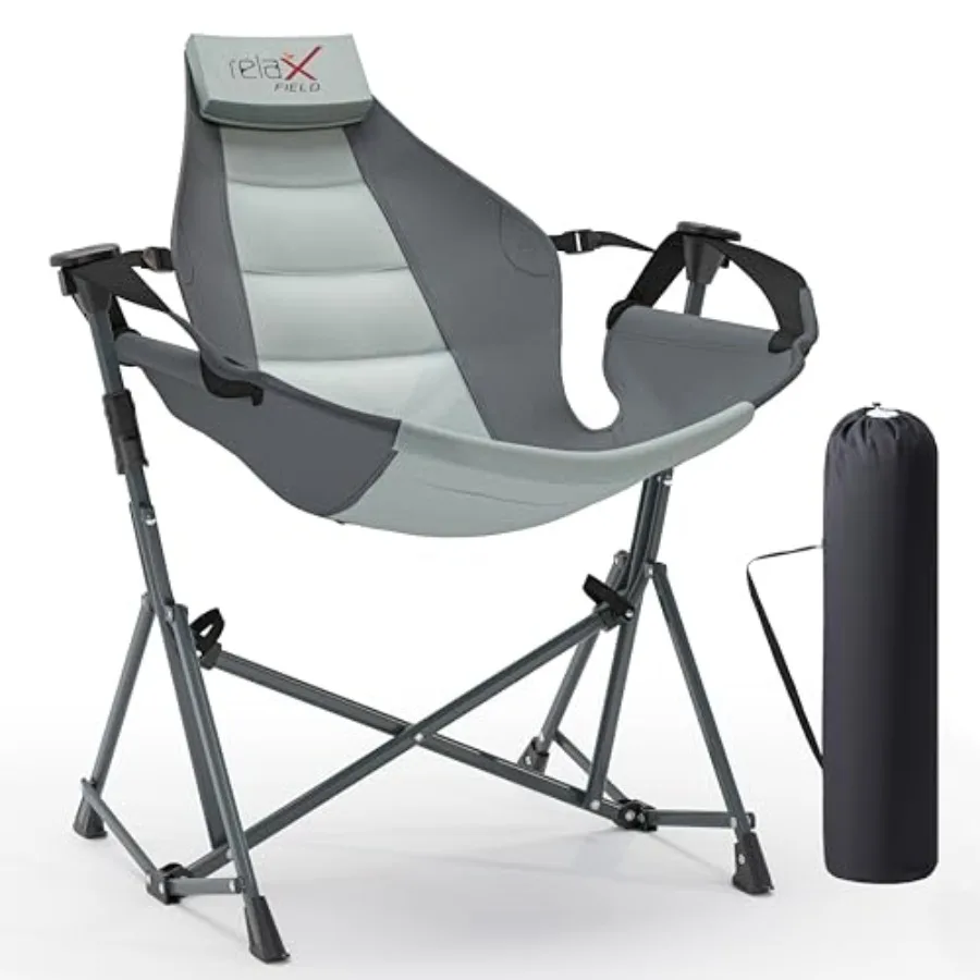 

Hammock Camping Chair 3 Heights Swinging Chair with Adjustable Backrest Folding Rocking Chair with Head PillowandCup Holder Out