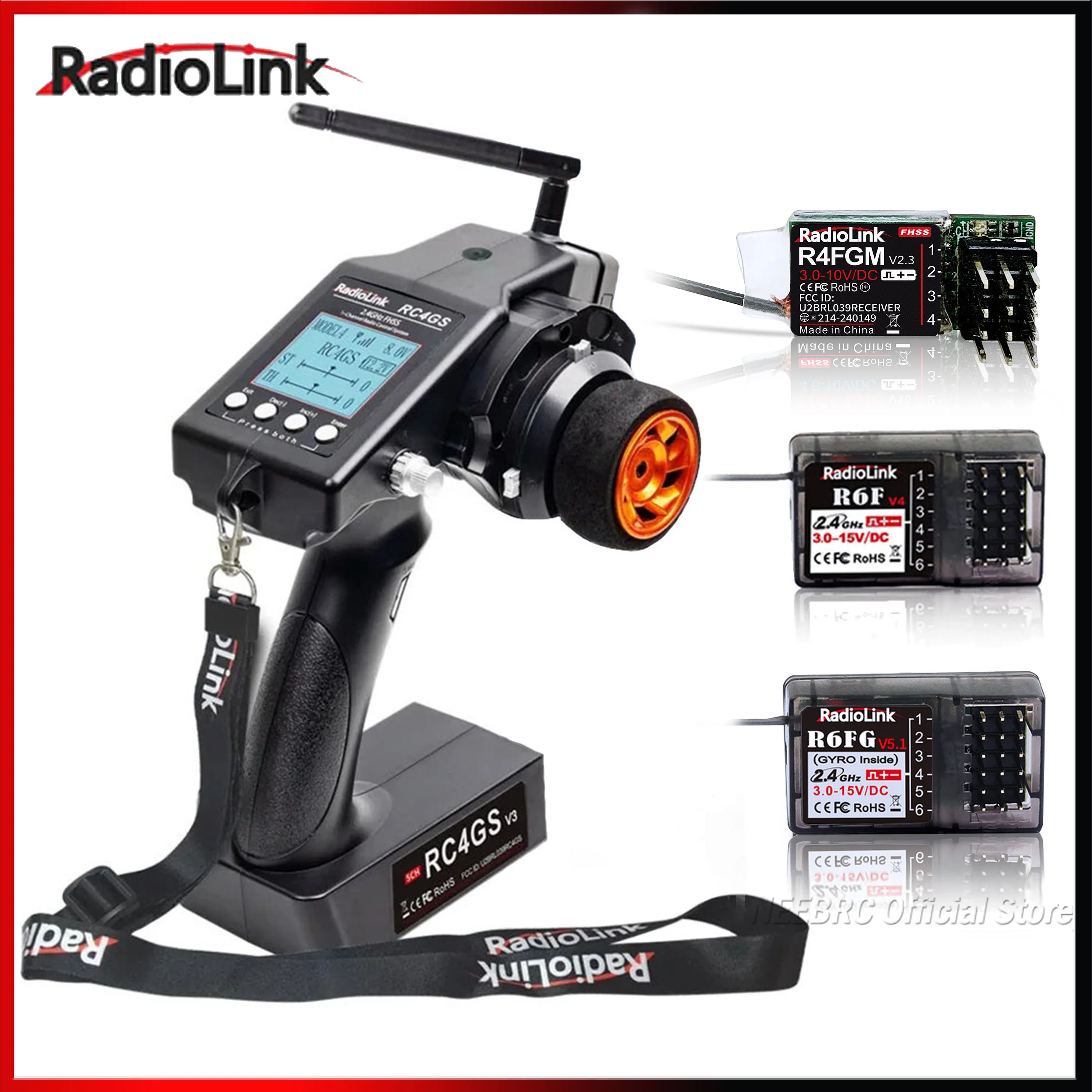 RadioLink RC4GS V3 5CH 2.4G Transmissor Controle Remoto 4/6CH R4FGM R6F R6FG Giroscópio Receptor para RC Carro Barco Veículo Modelo Robô