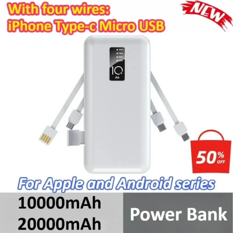 

10000mAh 20000mAh Power Bank with Bracket Super Fast Charging USB 4 Cables for IPhone for Samsung for Huawei for Xiaomi