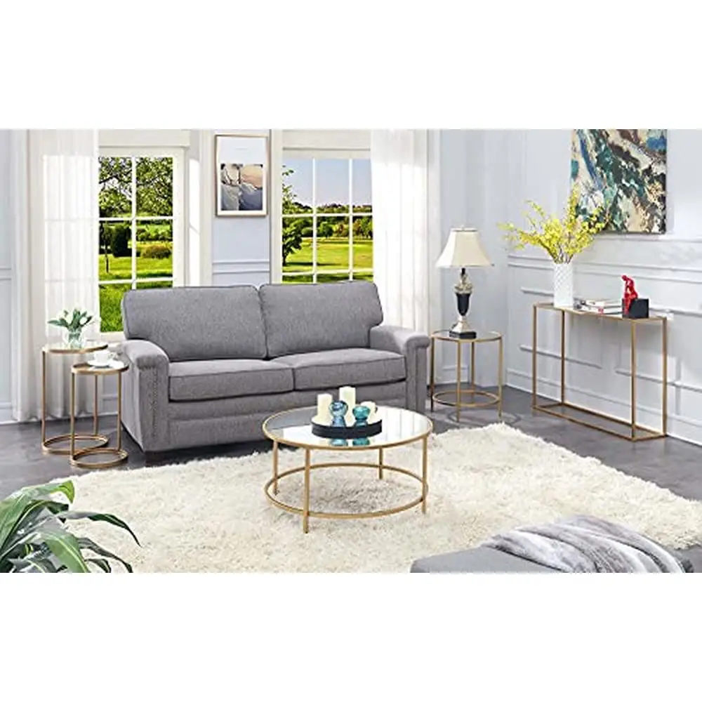 Mirrored Top Console Table Gold Frame Open Design Easy Assembly Gold Coast Collection