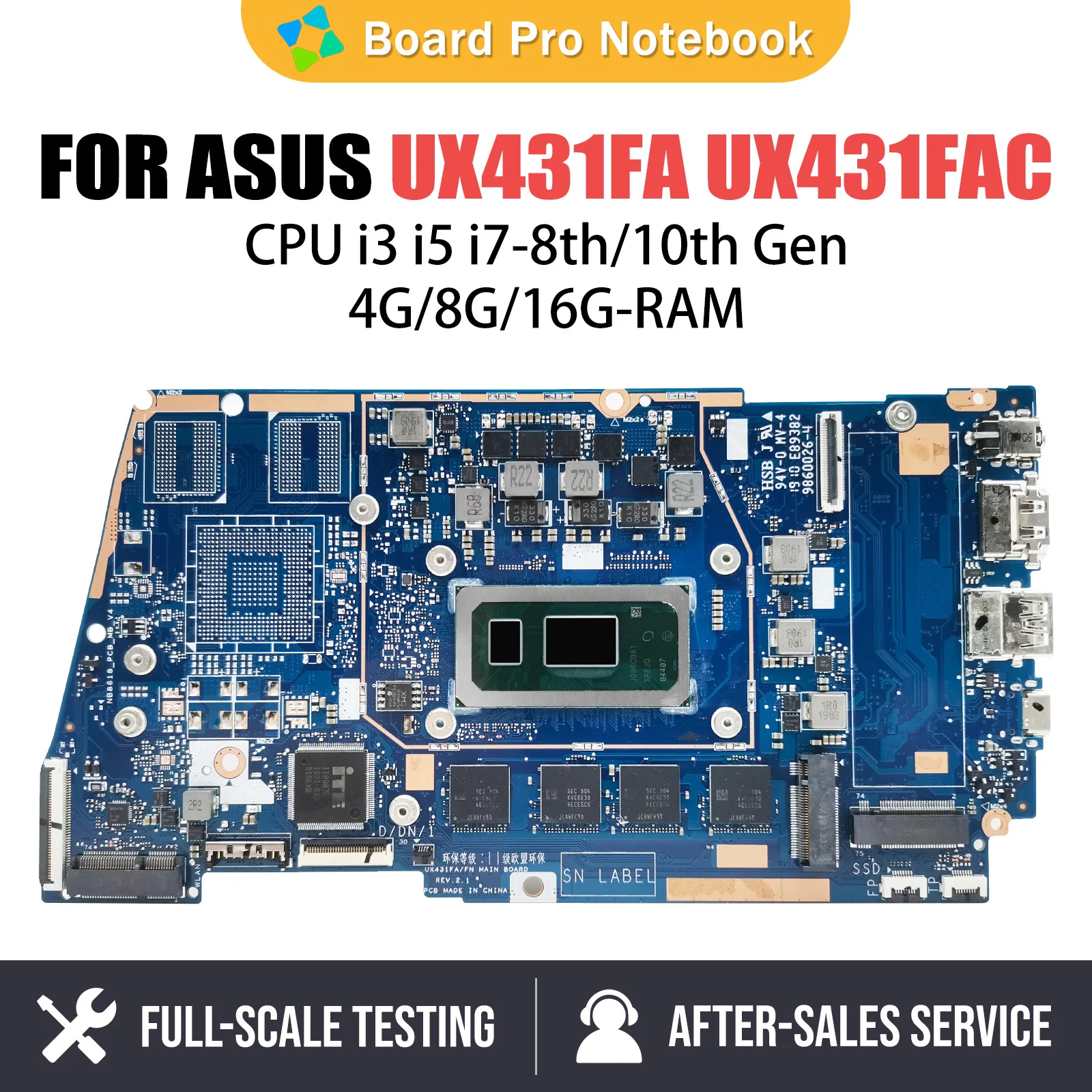 

Notebook Mainboard For ASUS UX431FAC RX431F BX431F UX431FN UX431FLC Laptop Motherboard I3 I5 I7 8th 10th Gen 4G 8G 16GB RAM