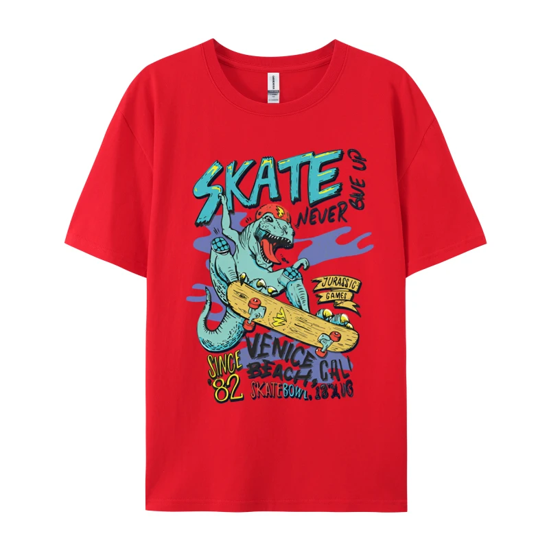 Dinosaur Skate Bowl Cool Vintage T Shirts Funny Unisex Tee Shirts Pure Cotton Man Casual Tops Clothing