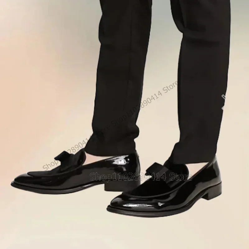 

Black Bow Knot Decor Patchwork Men Loafers Fashion Slip On Men Shoes Luxury Handmade Party Feast Banquet Office Men Casual Shoes