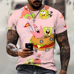 Summer New Cute SpongeBob Cartoon Print Youth Harajuku Casual T-Shirt 2024 Street Trend Versatile Men's Round Neck T-Shirt