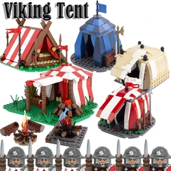 MOC Medieval Viking Tent Building Blocks Military Knight Army Castle Solider Figures Helmet Armor Bonfire Scene Bricks Toys Gift