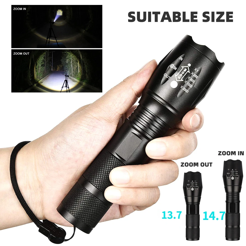 

High Power Led Flashlights Camping Torch 5 Lighting Modes Aluminum Alloy Zoomable Light Waterproof Material Use 3 AAA Batteries