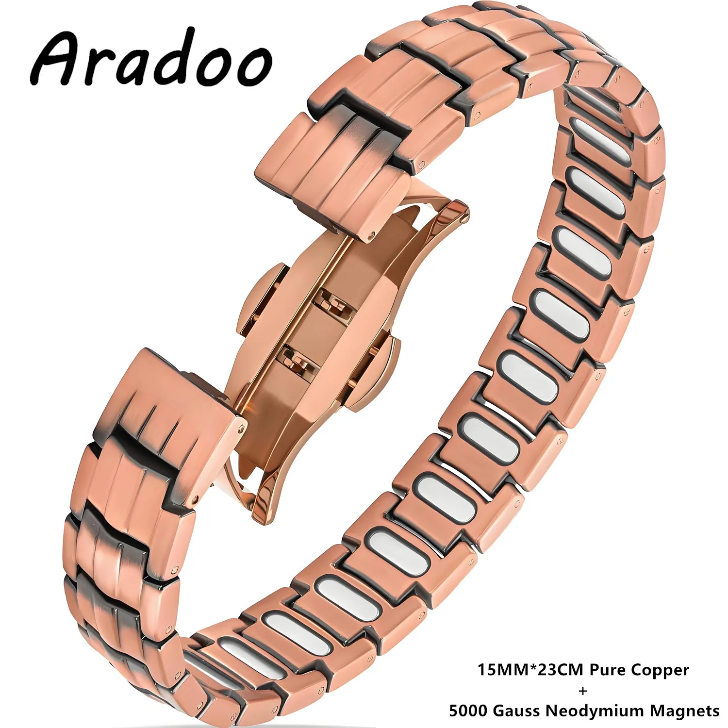 ARADOO Premium Copper Bracelet for Men with Strength 5000 Gauss Magnets Titanium Steel Wristband Jewelry Gifts