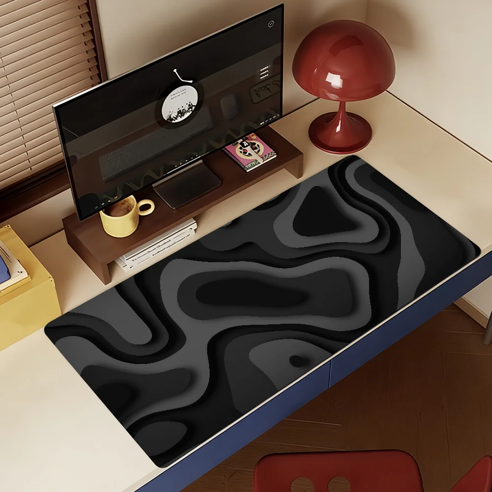 Image of Schwarz-graues Mauspad mit abstraktem Kunstmuster-Design für Büro, Gaming und Tastaturen, rutschfest, groß, wasserdicht