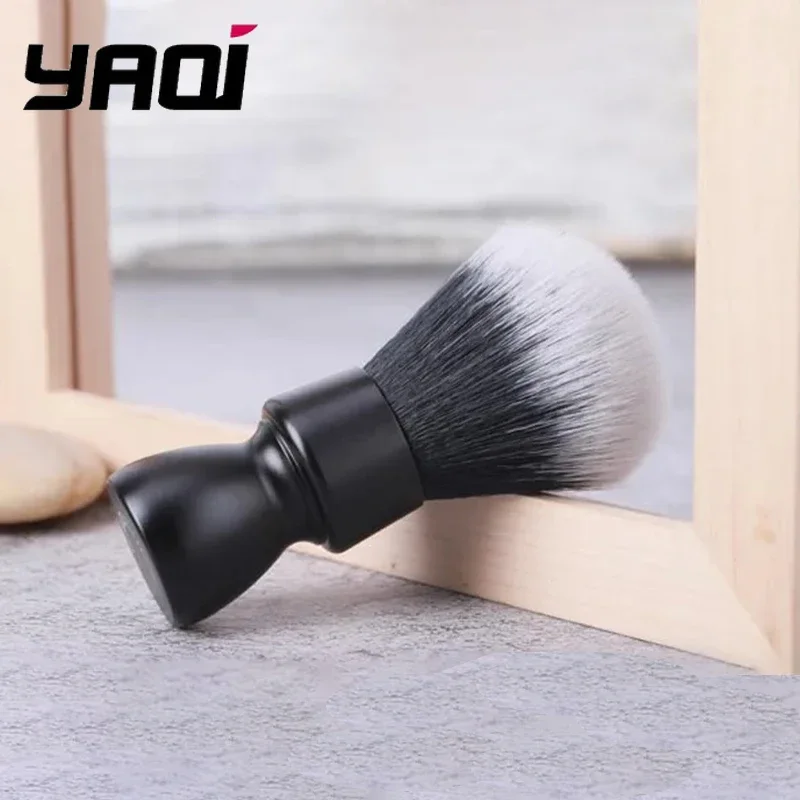 2026 Yaqi Black Color Heavy Metal Handle Synthetic Hair Tuxedo Knot Shave Brush for Mens Shaving Mature Minimalism Shaving Brush