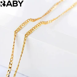 URBABY 925 Sterling Silver 16/18/20/22/24/26/28/30 Inch 18K Gold 2mm Sideways Chain Necklace For Women Man Wedding Jewelry