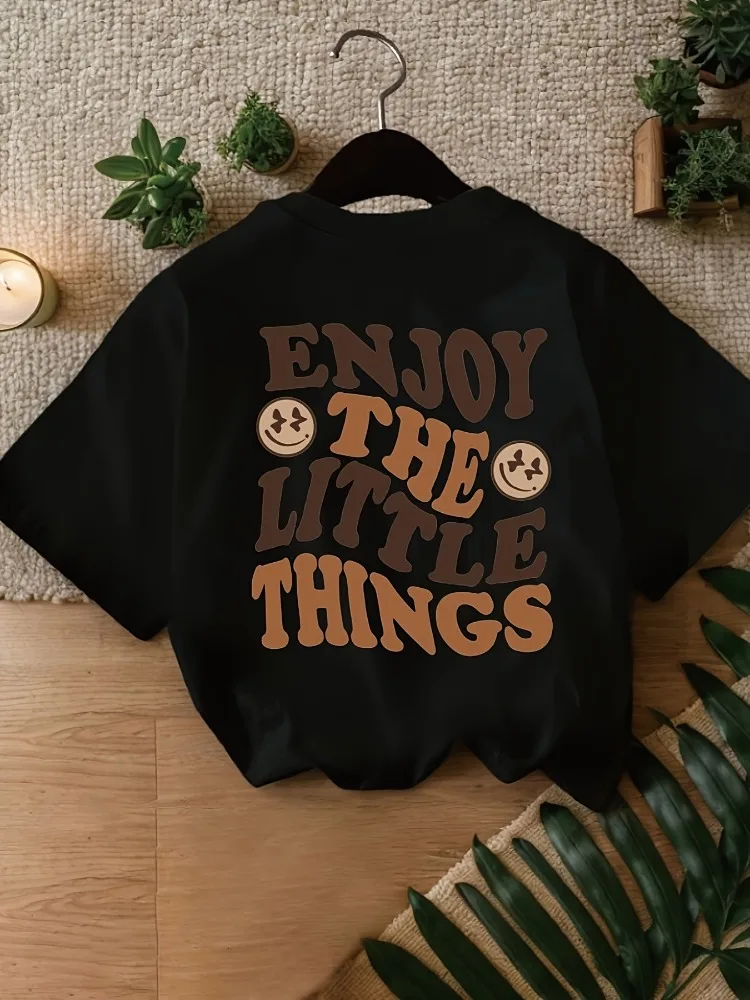 Fashionable Lettering & Smiley Face Print Summer Women's Casual Round Neck Short Sleeve Oversized Comfortable Harajuku T-shirt