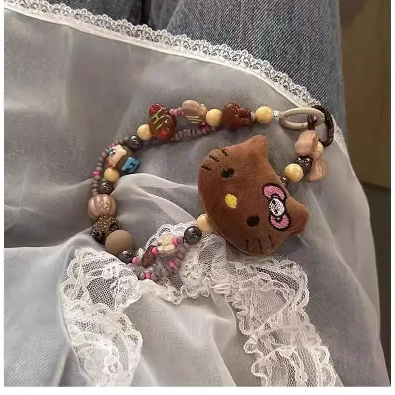 personaggio anime Hello Kitty Bracciale creativo in peluche Portachiavi Kawaii ciondolo Decorazione per imballaggio per ragazze Collegamento per cellulare