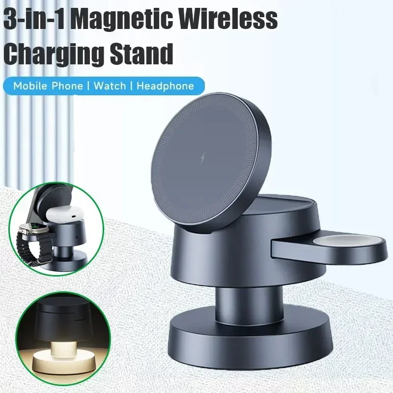 4 in 1 Magnetic Night Light Wireless Charger Stand For iPhone 16 15 14 13 12 Apple Watch 9 8 Airpods Pro Fast Charging Station