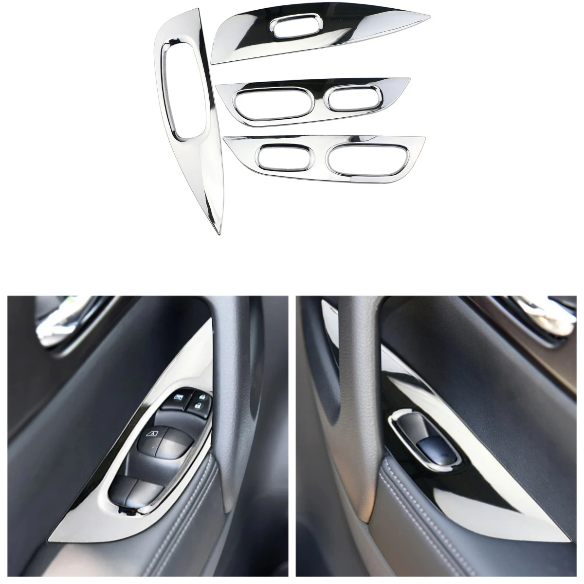 ABS Chrome Door Window Switch Panel Cover Trim Frame for Nissan X-trail Xtrail T32 Rogue 2014 - 2020 LHD Armrest Hoods 4Pcs/Set