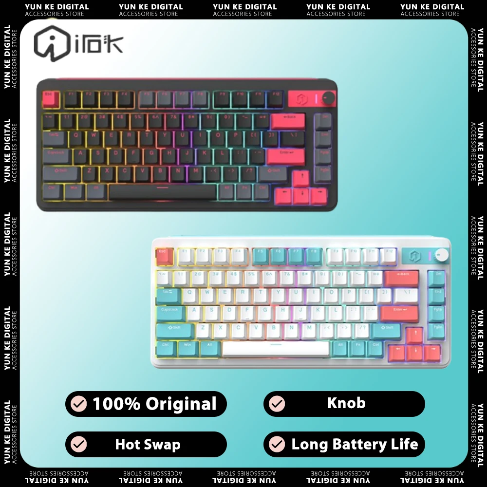 

IROK Li75 Mechanical Keyboard Three Mode Multifunctional Knob Gamer Keyboards Wireless RGB Hot Swap Gaming Accessories Office