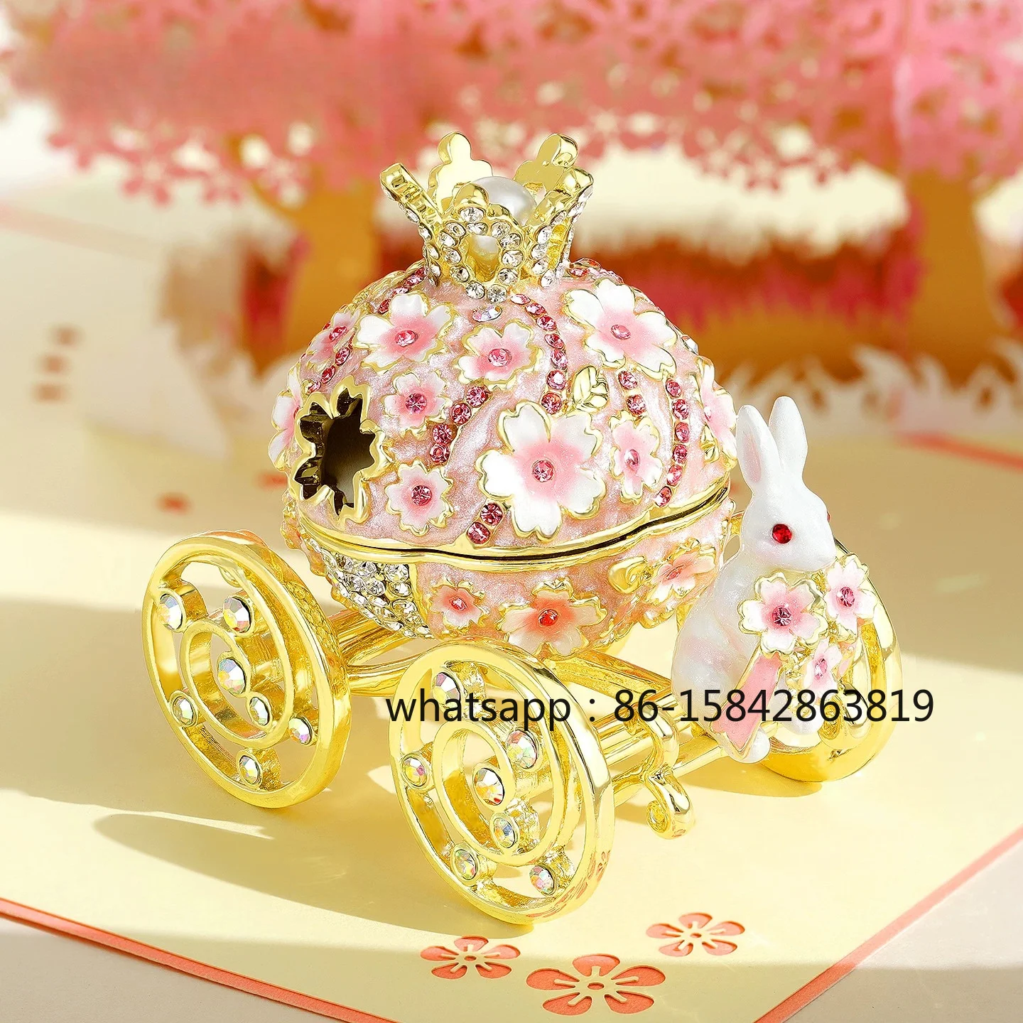 Jewelry Box, Cherry Blossom Rabbit Carriage Wedding Proposal Ring Box Enamel