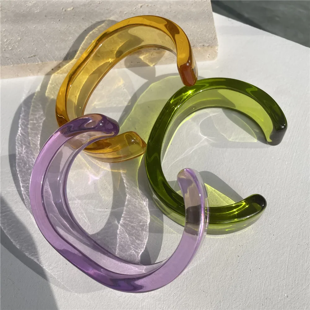 1pcs New Colorful Acrylic Resin Geometric Transparent Clear Opening Cuff Bracelet for Women Girls Party Jewelry