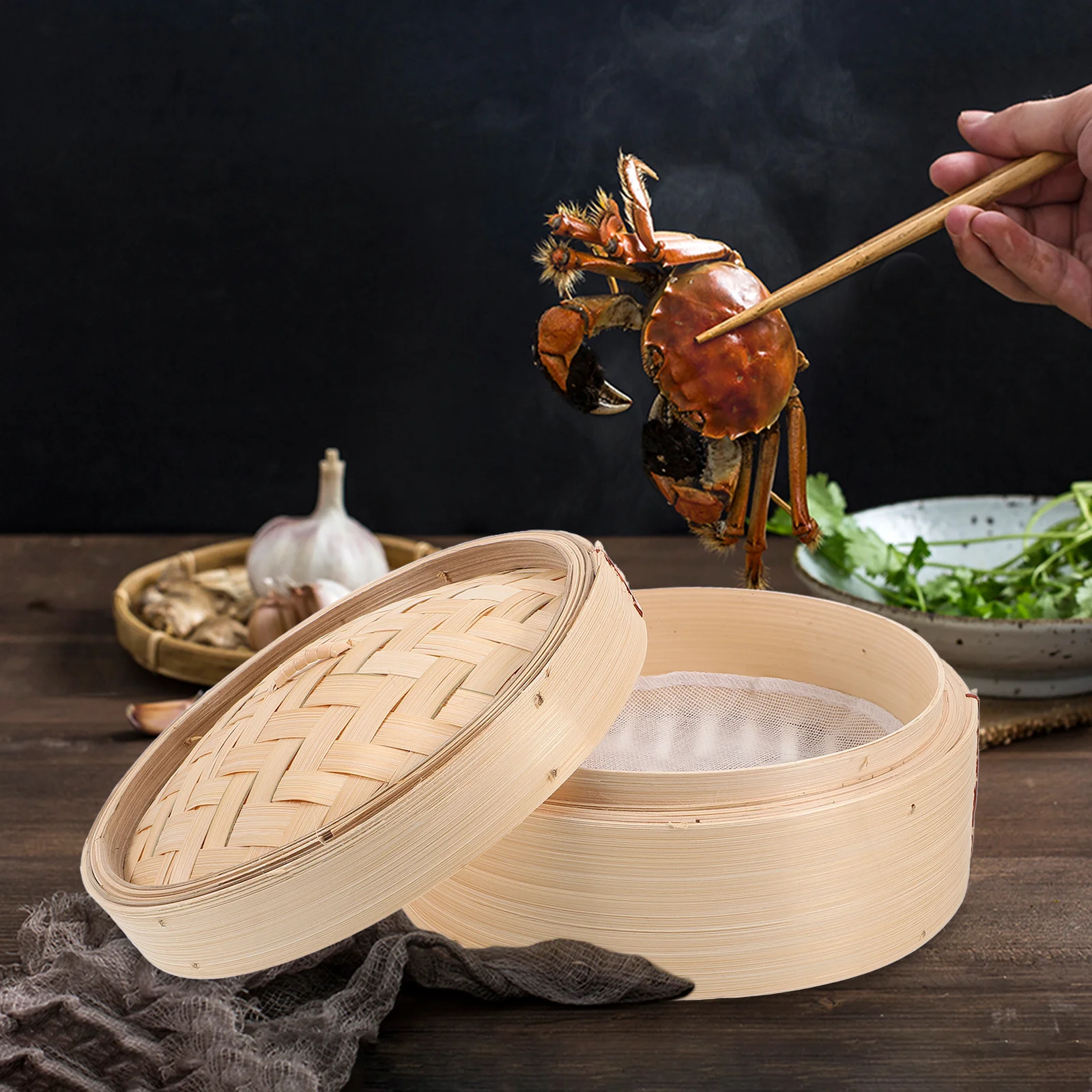 

2Pcs Bamboo Steamers Woven Handmade Steamer Set Healthy Cooking Tools for Dim Sum Vegetables Rice with Cover