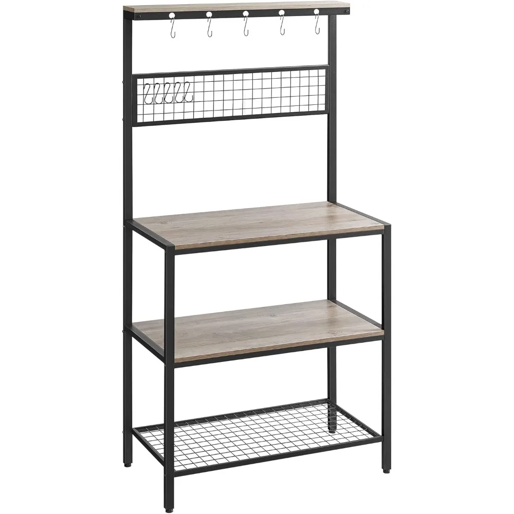 

Кухонная полка для хранения с крючками и регулируемыми ножками для микроволновой печи, 3 полки, 15,7 дюйма