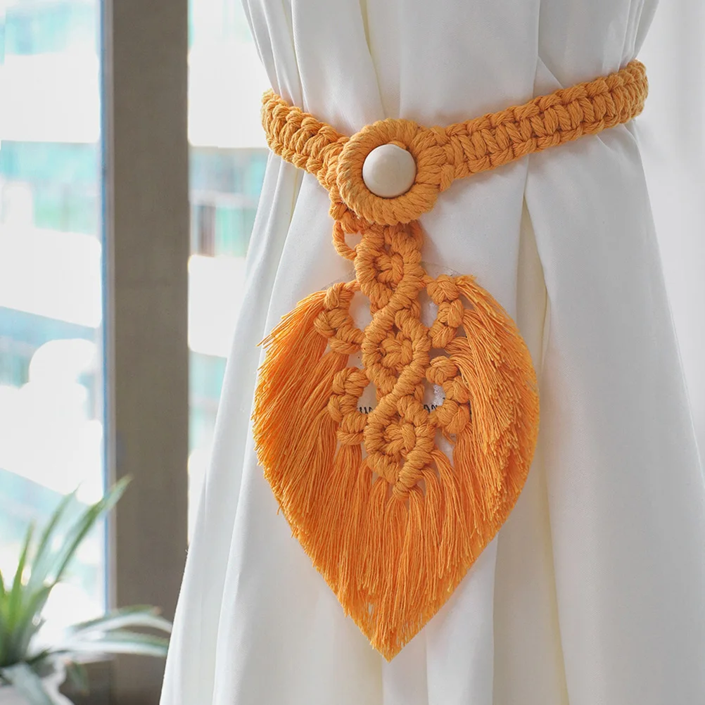 

2PCS Curtain Tie Rope Home Decorative Strap Bohemian Macrame Tassel Leaf Practical Autumn Woven Buckle Accessory