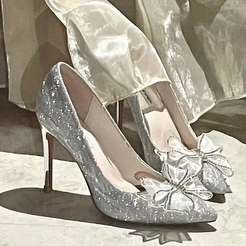 Zapatos de mujer Damenmode, süße, leichte, silberne, sexy Hochzeits-Party-Stiletto-Absatzschuhe, goldene Komfort-Pumps für Damen, B682