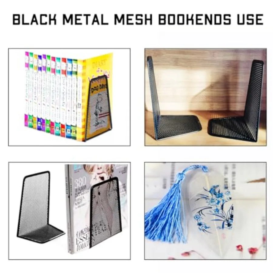 Metal Mesh Bookends Desktop Stand Book Holder Bookshelf tion for Office Library School