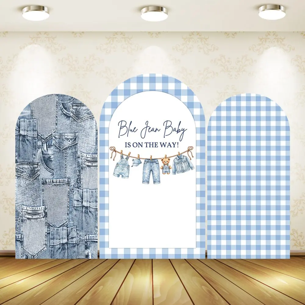 Blue Jean Baby Is On the Way Arch Wall Panels Backdrop for Little Boy Gender Reveal Party Arched Cover Birthday Wedding Decor