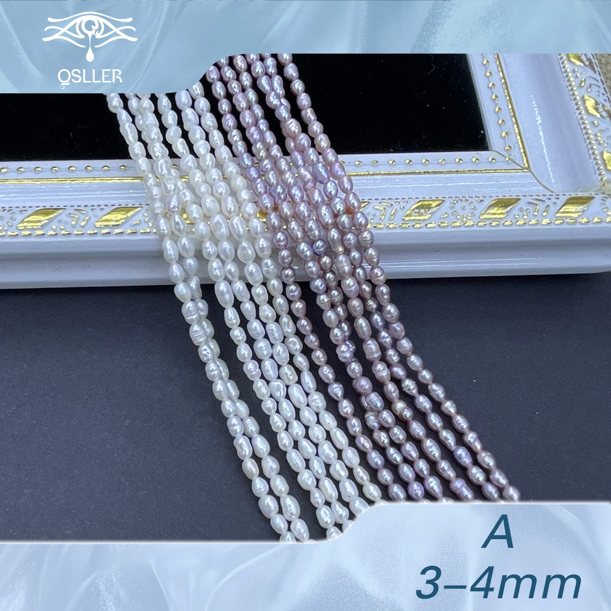 

QSLLER 3-4mm A 5strands/lot Natural Freshwater Pearl Rice Bead Charms for DIY Women Men Necklace Jewelry Making Wholesale