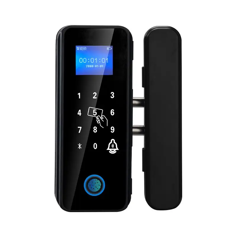 Office Glass Door Fingerprint Lock Without Opening Hole Framed Single and Double Password Lock Door Lock Access Control