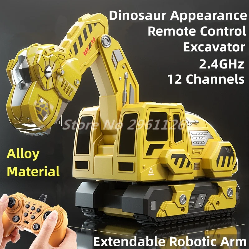 Projekt wyglądu dinozaura Samochód zdalnie sterowany 2.4G 12-kanałowy materiał stopowy Wysuwane ramię robota RC Model koparki Zabawka