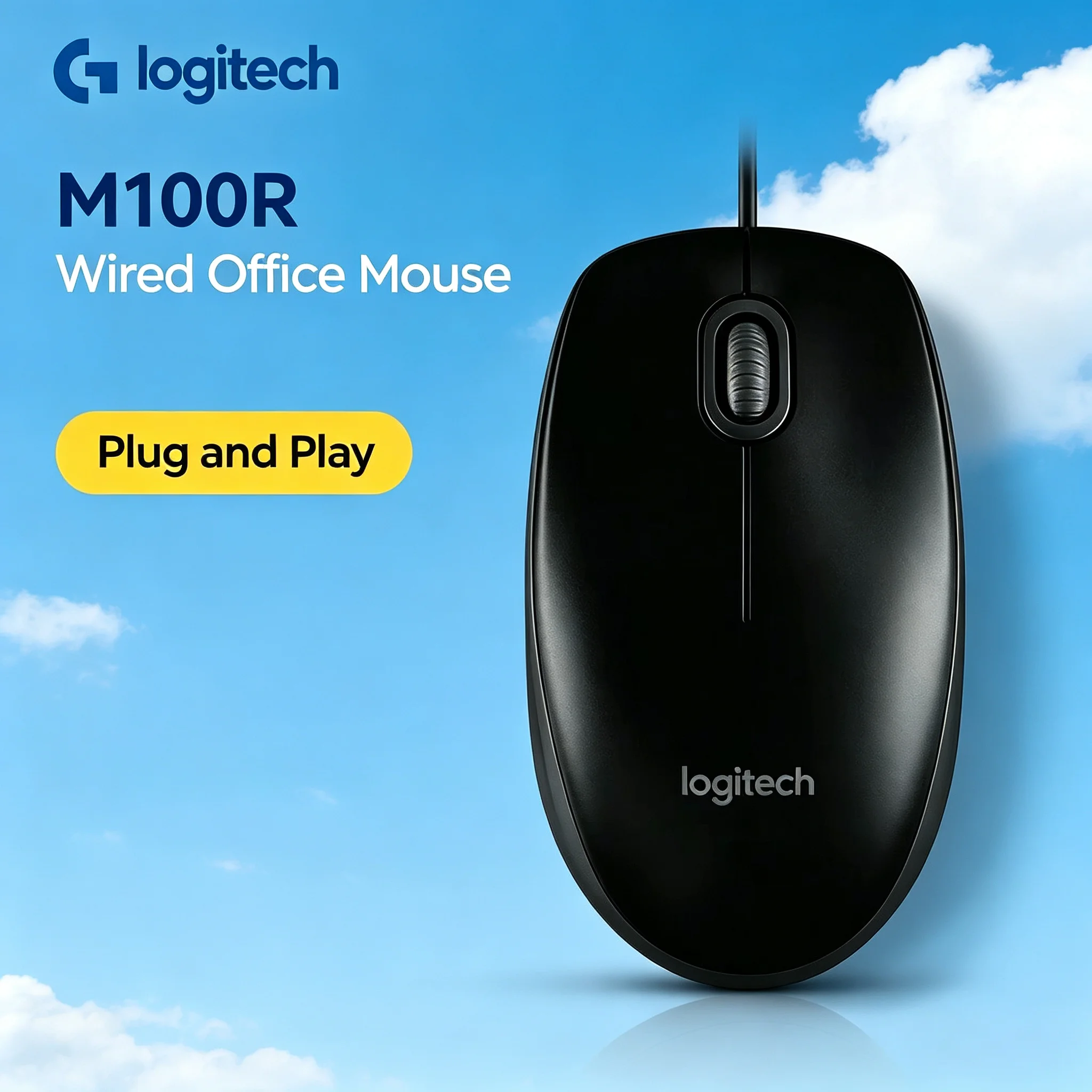 Logitech M100R Wired Mouse Simple Ergonomic Shape USB Mice for Desktop Notebook