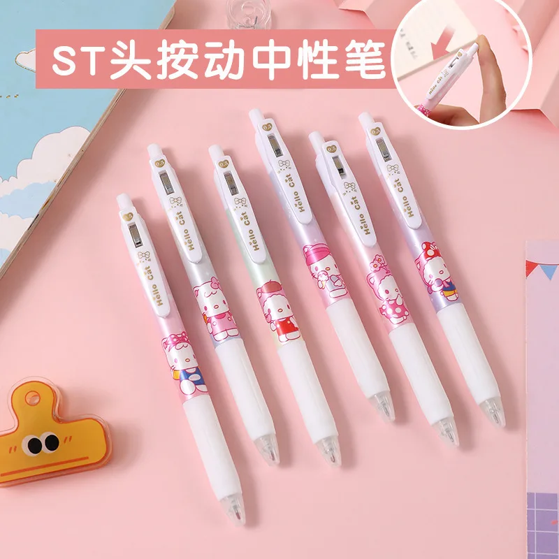 Kawaii Sanrio Hello Kitty Neutral Pen Pressing Pen Carbon Pen St Nib 0.5Mm Black Quick Drying School Stationery Gift For Girls