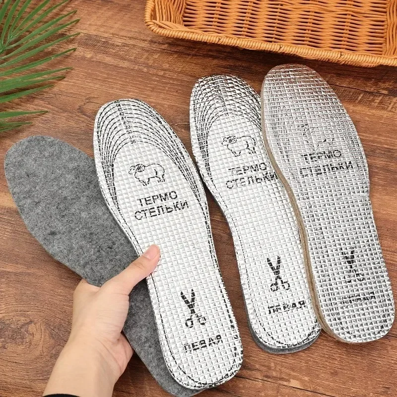 Autumn Winter Warm Wool Felt Insoles, Trimmable Shock‑Absorbing Sweat‑Resistant Cold‑Proof Shoe Cushions Unisex for Sports Shoes