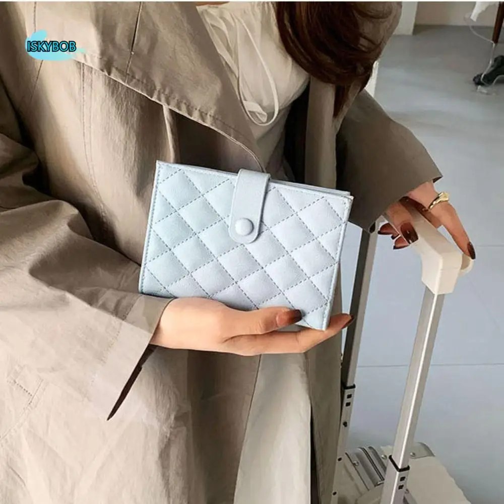 

Rhombus Plaid Leather Passport Holder Solid Color Airplane Check-in Certificate Storage Bag Ticket Holder Multifunctional