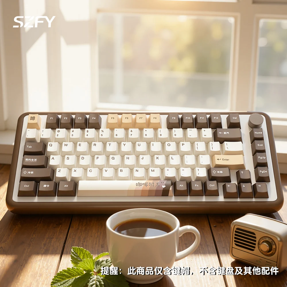 KYOMOT Coffee Time Theme Keycap PBT Cherry Profile Custom Language Kor Jap Ger Keycaps for MX Switch DIY Mechanical Keyboard Cap